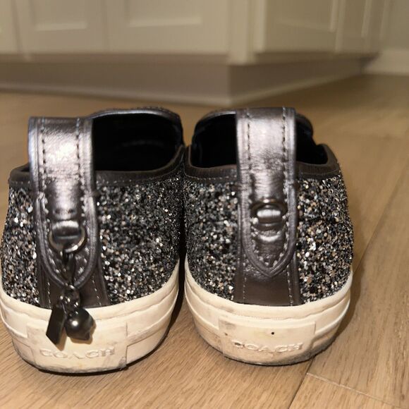 COACH Shooting Star Glitter Sneakers Signature Shoe 10 B Coated Canvas Platform - Picture 4 of 9